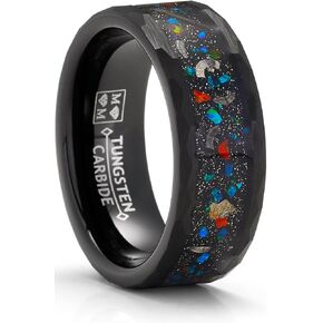 Metal Masters CO. Tungsten Carbide Mens Ring Wedding Band Black Cluster of Stars Meteorite Inlay 8MM Comfort-Fit Black in Kuwait