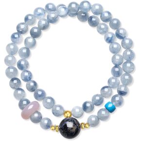 Healing Blue Gemstones Beaded Bracelets 925 Silver Bracelet Jasper Bead Pink Agate Round Ring Stretch Bracelet Dainty Jewelry for Women Mom Birthday Anniversary 13.4"/34cm J1922127 in Kuwait