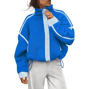 سترة صوف شيربا غامضة للنساء من SKIKYAN بسحاب كامل، معاطف ملابس خارجية دافئة كبيرة الحجم وناعمة مع جيوب in Kuwait