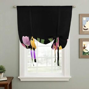 Easter Tulip Tie Up Curtains for Window, Spring Watercolor Country Flower Plant Thermal Insulated Balloon Shade Adjustable Rod Pocket Curtains Valance Panels for Kitchen Bathroom Café 42'' x 45'' in Saudi Arabia