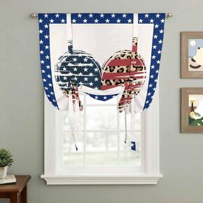 Independence Day Tie Up Curtains for Window, American Flag Star Leopard Print Heart Thermal Insulated Balloon Shade Adjustable Rod Pocket Curtains Valance Panels for Kitchen Bathroom Café 42'' x 54'' in Saudi Arabia