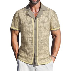 Damipow Mens Hawaiian Shirt Short Sleeve Cotton Linen Button Down Shirts Summer Beach Casual Cuban Collar Floral Shirt in Kuwait