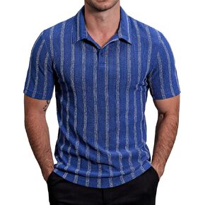 Mens Lightweight Casual Polo Shirts Short Sleeve Stretchy Summer Vacation Beach Shirt Textured Striped Golf Shirts in Kuwait