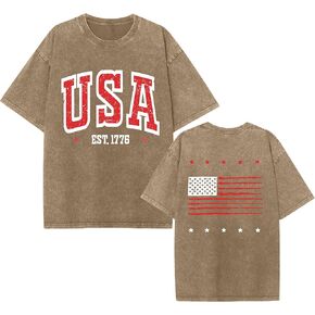 1776 American Flag Acid Washed T-Shirt Unisex Oversize Patriotic USA Tee for 4th of July 250th Anniversary in Kuwait