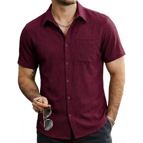 Mens Button Down Short Sleeve Shirts Casual Waffle Summer Shirts Beach Vacation Shirt in Kuwait