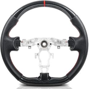 Carbon Fiber Style Steering Wheel for Nissan 370Z 2009-2020, Juke 2011-2017, Maxima 2009-2014, Fits Infiniti FX35 FX37 FX50 QX70 2009-2017, Red Stitching Flat Bottom Sport Grip Replacement in Kuwait