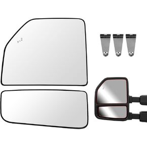 استبدال زجاج المرآة السفلية والعلوية للجانب الأيسر للسائق لعام 2015-2024 Ford F150 F250 F350 F450 F550، مرايا السحب زجاج الرؤية الخلفية محدب مع لوحة دعم وإضاءة نقطة عمياء in Kuwait