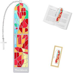 Thornbloom Bible Bookmark with Cross Pendant, Stained Glass Window Metal Bookmark, Unique Christian Bookmarks for Book Lovers, Teachers, Women, Men & Kids in Saudi Arabia