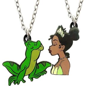 Princess Couples Cute Character Pendant Necklace Set, 2-Piece Frog Necklace, Silver Chain in Kuwait