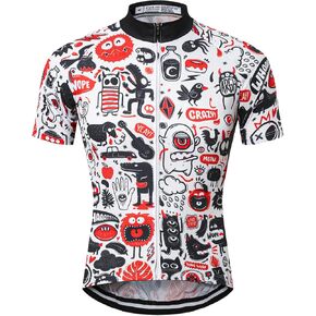 Men's Cycling Jersey Short Sleeve Breathable Quick Dry Reflective Graffiti Full Zip Bike Shirt with Pockets in Kuwait