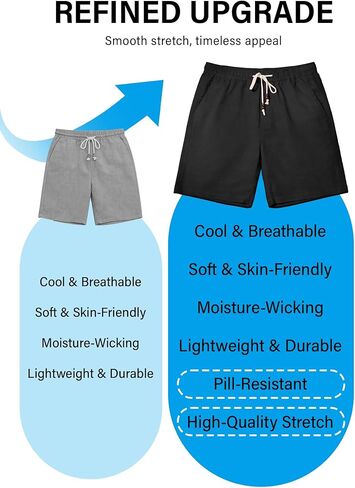 Comdecevis Linen Shorts for Men Casual Cotton 7 Inch Inseam Elastic Waist Drawstring Short Beach Shorts for Men Black L in Kuwait