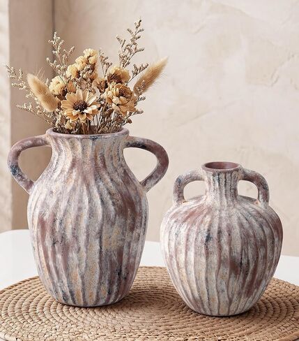 Ceramic Vases Set of 2, Flower Vase Bud Vases Small Vase for Pampas Grass Home Decor Modern Boho Living Room Bathroom Office Coffee Desk Fireplace Centerpieces Gift for Mother, Wife in Saudi Arabia
