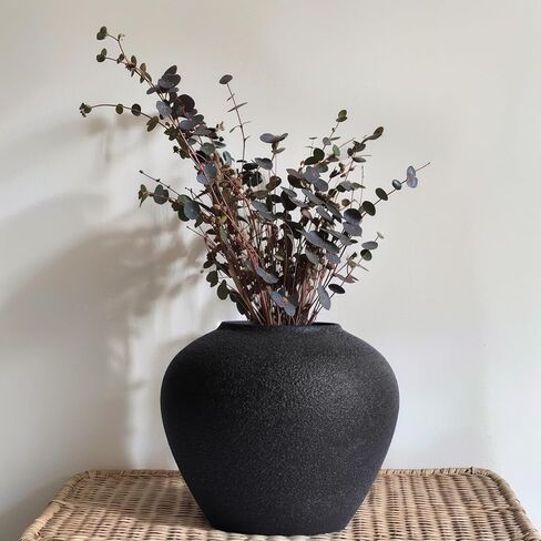 مزهرية سيراميك ريفية، مزهرية سوداء طويلة القامة مقاس 7.1 بوصة، مزهريات عتيقة، مزهريات ديكور حديثة من الطين لديكور المنزل، غرفة المعيشة، المدخل، قطع الطاولة المركزية، الرف، المطبخ، هدايا الانتقال لمنزل جديد in Kuwait