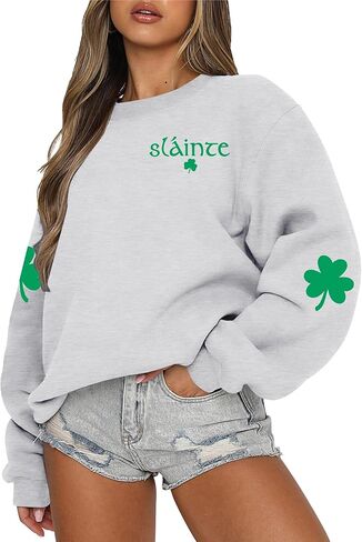 MOUSYA St Patricks Day البلوز المرأة Slainte قمصان St Pattys قميص شامروك البرسيم ملابس منقوشة بكم طويل بلايز in Kuwait