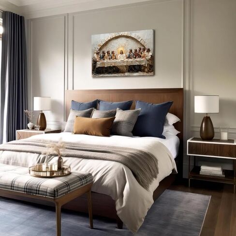 لوحة جدارية من القماش من RUMSICH العشاء الأخير لتزيين الحائط يسوع والتلاميذ لوحة مسيحية مطبوعة ملصق ديني لعيد الميلاد ديكور المنزل مناسب لغرفة المعيشة وغرفة الصلاة ومكتب الكنيسة مقاس 12 × 16 بوصة in Kuwait