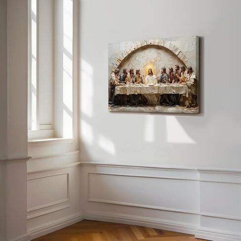 لوحة جدارية من القماش من RUMSICH العشاء الأخير لتزيين الحائط يسوع والتلاميذ لوحة مسيحية مطبوعة ملصق ديني لعيد الميلاد ديكور المنزل مناسب لغرفة المعيشة وغرفة الصلاة ومكتب الكنيسة مقاس 12 × 16 بوصة in Kuwait