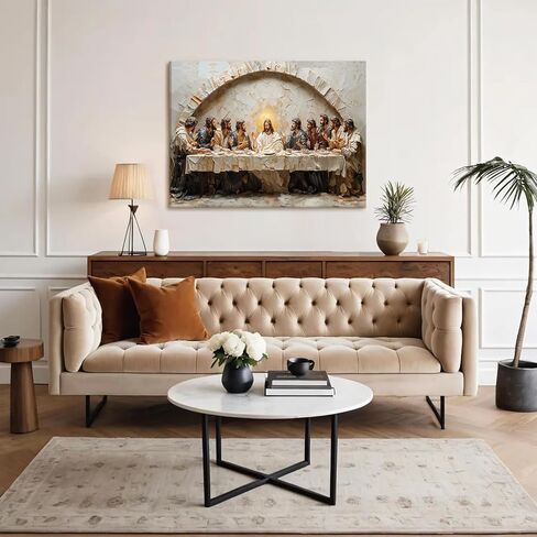 لوحة جدارية من القماش من RUMSICH العشاء الأخير لتزيين الحائط يسوع والتلاميذ لوحة مسيحية مطبوعة ملصق ديني لعيد الميلاد ديكور المنزل مناسب لغرفة المعيشة وغرفة الصلاة ومكتب الكنيسة مقاس 12 × 16 بوصة in Kuwait