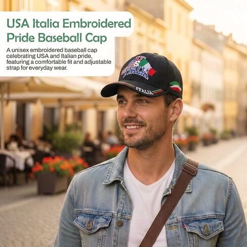 US/Italia Flags Embroidered Baseball Cap – Colorful Italian Hat in Black - Italy Collection of Italian Pride Products in Kuwait