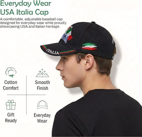 US/Italia Flags Embroidered Baseball Cap – Colorful Italian Hat in Black - Italy Collection of Italian Pride Products in Kuwait