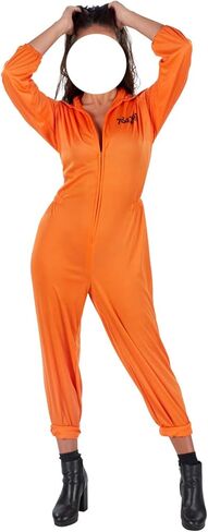 زي السجين للبالغين من iTranyee للهالوين بأكمام طويلة بذلة برتقالية اللون لنزلاء السجن، ملابس تنكرية إجرامية مضحكة in Kuwait