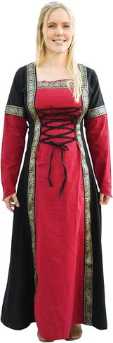 Battle-Merchant Eleanor Medieval Dress – Two-Tone Cotton Gown for Renaissance Faire, LARP, Fantasy & Cosplay in Kuwait