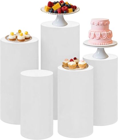 مجموعة أغطية حامل بقاعدة أسطوانية مكونة من 5 قطع، وقواعد حفلات أكريليك لخلفية الديكور، وتقف الحفلات البيضاء لمواضيع مثل حفلات الزفاف وأعياد الميلاد، وتناسب أحجام القطر من 15.75 إلى 10.63 بوصة in Kuwait