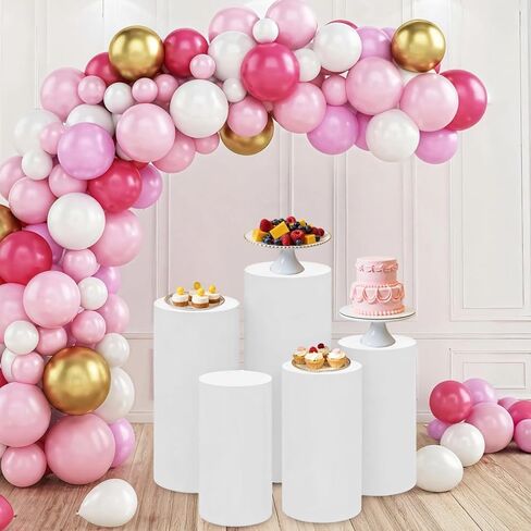 مجموعة أغطية حامل بقاعدة أسطوانية مكونة من 5 قطع، وقواعد حفلات أكريليك لخلفية الديكور، وتقف الحفلات البيضاء لمواضيع مثل حفلات الزفاف وأعياد الميلاد، وتناسب أحجام القطر من 15.75 إلى 10.63 بوصة in Kuwait