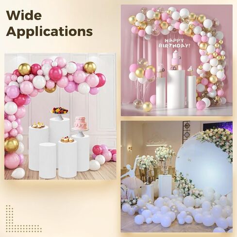 مجموعة أغطية حامل بقاعدة أسطوانية مكونة من 5 قطع، وقواعد حفلات أكريليك لخلفية الديكور، وتقف الحفلات البيضاء لمواضيع مثل حفلات الزفاف وأعياد الميلاد، وتناسب أحجام القطر من 15.75 إلى 10.63 بوصة in Kuwait