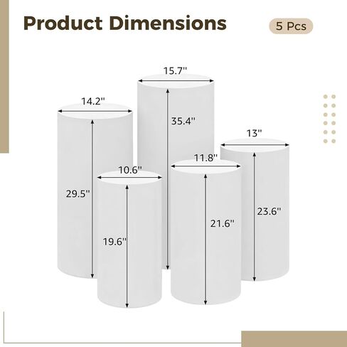 مجموعة أغطية حامل بقاعدة أسطوانية مكونة من 5 قطع، وقواعد حفلات أكريليك لخلفية الديكور، وتقف الحفلات البيضاء لمواضيع مثل حفلات الزفاف وأعياد الميلاد، وتناسب أحجام القطر من 15.75 إلى 10.63 بوصة in Kuwait