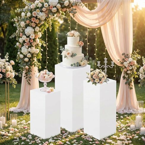 HAISIWLKJ 3 قطع قاعدة مربعة للحفلات، قاعدة معدنية بيضاء كبيرة مربعة الشكل، أعمدة عرض مكعبة لطاولة الحلوى لتزيين حفلات أعياد الميلاد وحفلات الزفاف in Kuwait
