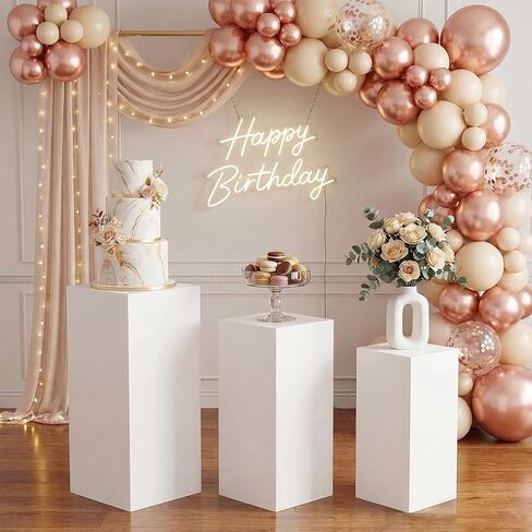 HAISIWLKJ 3 قطع قاعدة مربعة للحفلات، قاعدة معدنية بيضاء كبيرة مربعة الشكل، أعمدة عرض مكعبة لطاولة الحلوى لتزيين حفلات أعياد الميلاد وحفلات الزفاف in Kuwait