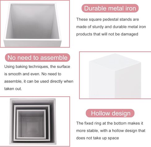 HAISIWLKJ 3 قطع قاعدة مربعة للحفلات، قاعدة معدنية بيضاء كبيرة مربعة الشكل، أعمدة عرض مكعبة لطاولة الحلوى لتزيين حفلات أعياد الميلاد وحفلات الزفاف in Kuwait
