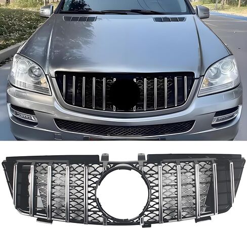 Front Bumper Upper Grill Grille Fit For 2005 2006 2007 2008 Mercedes M-Class ML350/ ML500/ ML550/ W164 Chrome AMG GT Style Replacement Parts Grid Accessories (Silver & Black) in Kuwait