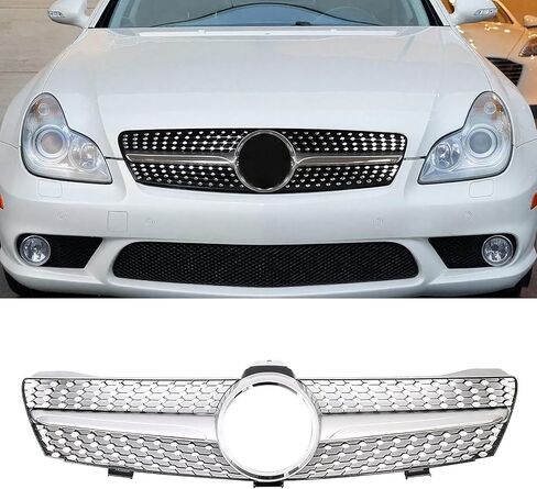 Front Grill Grille for 2005-2008 Mercedes Benz W219 CLS-Class CLS350 CLS500 CLS550 CLS63 AMG CLS55 AMG Sivler Front Bumper Grill Direct Fit Replacement ABS Plastic No Modification Required in Kuwait
