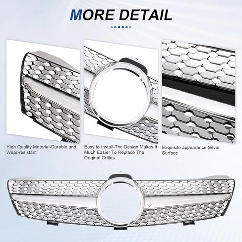 Front Grill Grille for 2005-2008 Mercedes Benz W219 CLS-Class CLS350 CLS500 CLS550 CLS63 AMG CLS55 AMG Sivler Front Bumper Grill Direct Fit Replacement ABS Plastic No Modification Required in Kuwait