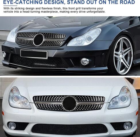 Front Grill Grille for 2005-2008 Mercedes Benz W219 CLS-Class CLS350 CLS500 CLS550 CLS63 AMG CLS55 AMG Sivler Front Bumper Grill Direct Fit Replacement ABS Plastic No Modification Required in Kuwait
