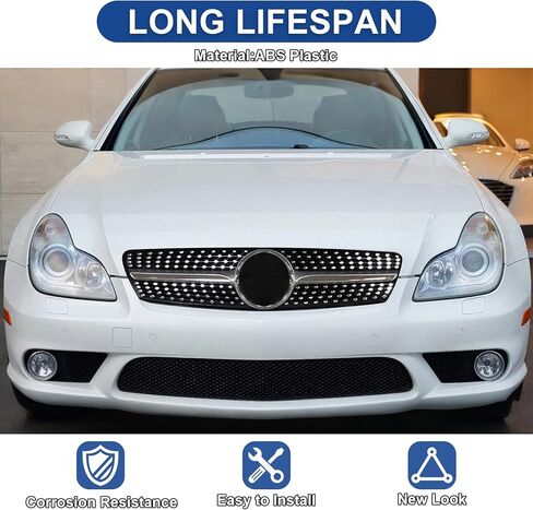 Front Grill Grille for 2005-2008 Mercedes Benz W219 CLS-Class CLS350 CLS500 CLS550 CLS63 AMG CLS55 AMG Sivler Front Bumper Grill Direct Fit Replacement ABS Plastic No Modification Required in Kuwait