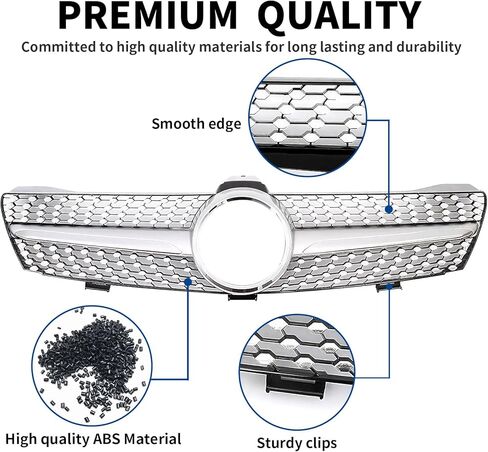 Front Grill Grille for 2005-2008 Mercedes Benz W219 CLS-Class CLS350 CLS500 CLS550 CLS63 AMG CLS55 AMG Sivler Front Bumper Grill Direct Fit Replacement ABS Plastic No Modification Required in Kuwait