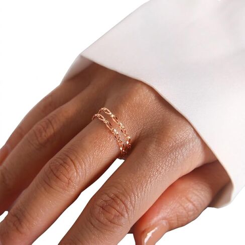 سلسلة متلازمة القلب خاتم مزدوج ذهبي دائم 16 قيراط سلسلة مزدوجة مطلية بالذهب الوردي، خاتم فضة مجوهرات دائمة in Kuwait