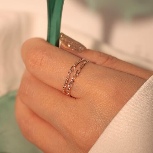 سلسلة متلازمة القلب خاتم مزدوج ذهبي دائم 16 قيراط سلسلة مزدوجة مطلية بالذهب الوردي، خاتم فضة مجوهرات دائمة in Kuwait