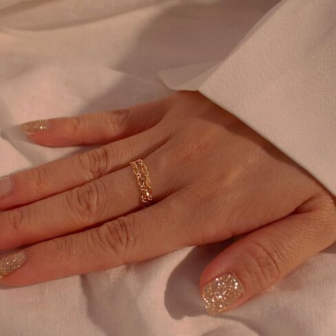 سلسلة متلازمة القلب خاتم مزدوج ذهبي دائم 16 قيراط سلسلة مزدوجة مطلية بالذهب الوردي، خاتم فضة مجوهرات دائمة in Kuwait