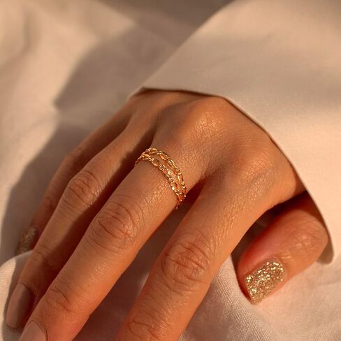 سلسلة متلازمة القلب خاتم مزدوج ذهبي دائم 16 قيراط سلسلة مزدوجة مطلية بالذهب الوردي، خاتم فضة مجوهرات دائمة in Kuwait