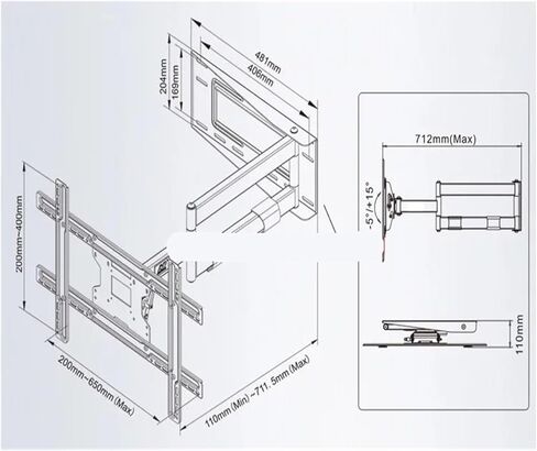 SP2 40"-70" 60" 65" 68.2KG Heavy Duty Strong Telescopic Long 3 Arm Full Motion LCD TV Wall Mount Bracket 110-712mm in Saudi Arabia