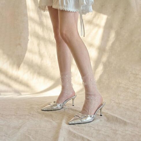 2 Pairs Women's Sheer Mesh Slouch Socks Star & Moon Embroidery See Through Tulle Crew Socks in Saudi Arabia