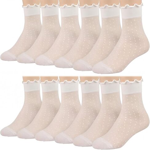 12 Pairs Women's Sheer Ruffle Socks Summer Cool See Through Thin Stocking Nylon Cute Ankle Socks for Women in Kuwait