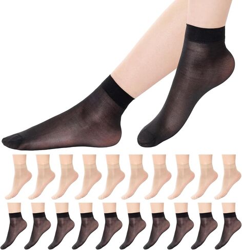 20 Pairs Women's Ankle Sheer Nylon Socks Soft Thin Tight Hosiery with Reinforced Toe Black Nude One Size in Kuwait