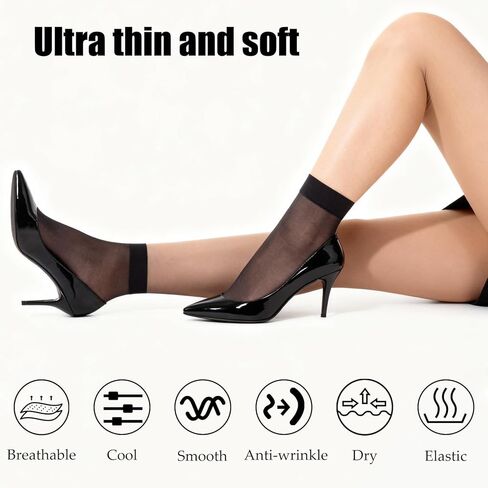 20 Pairs Women's Ankle Sheer Nylon Socks Soft Thin Tight Hosiery with Reinforced Toe Black Nude One Size in Kuwait