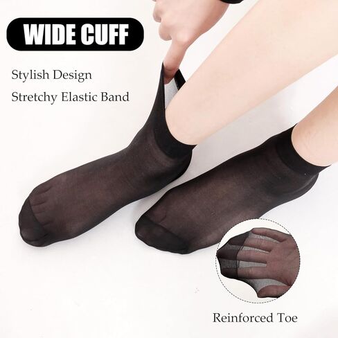 20 Pairs Women's Ankle Sheer Nylon Socks Soft Thin Tight Hosiery with Reinforced Toe Black Nude One Size in Kuwait