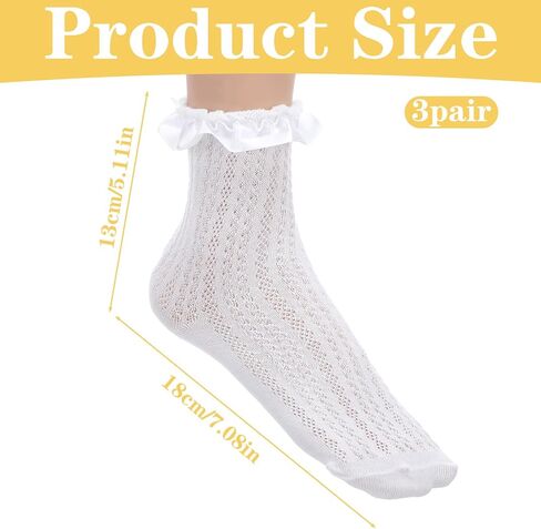 6Pcs Women Lace Socks Ruffle Frilly Socks Cotton Cute Princess Ankle Dress Sock for Ladies Gril in Kuwait