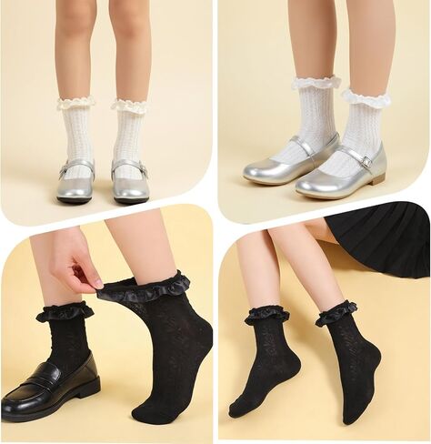 6Pcs Women Lace Socks Ruffle Frilly Socks Cotton Cute Princess Ankle Dress Sock for Ladies Gril in Kuwait